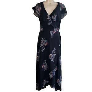 FATE Black Floral Wrap Hi-Lo Hem Maxi Dress Sz M